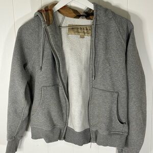 Burberry Gray Jacket with Tan Plaid Accents